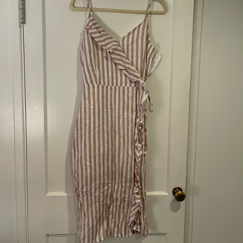 NWT Tan and White Stripe Midi Dress